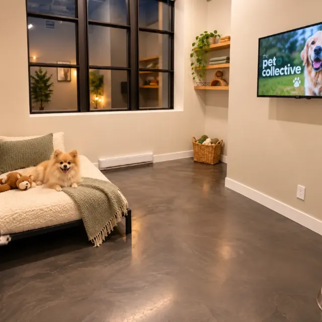Pomeranian resting on the bed in a Private Care Suite at Sam’s Lodge